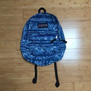 EUC Blue and White Floral Pattern Jansport Superbreak Backpack